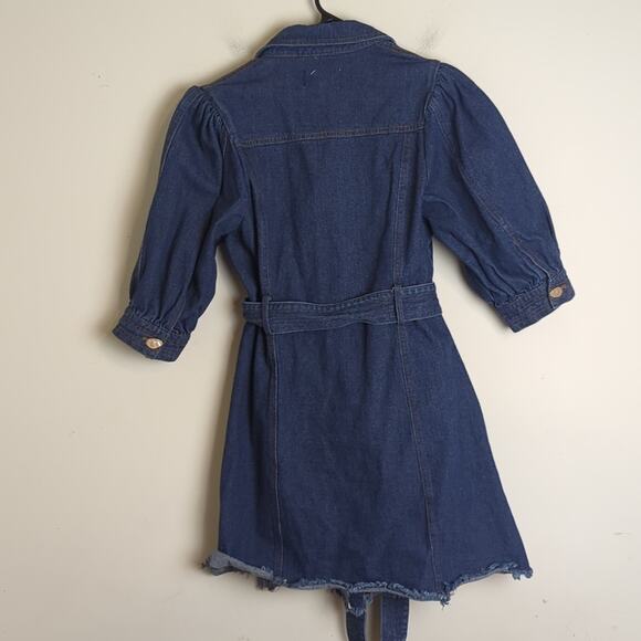 NWOT L'atiste Trench Jean Jacket Abstract Buttons Puff Sleeves Women's Medium - Picture 10 of 13